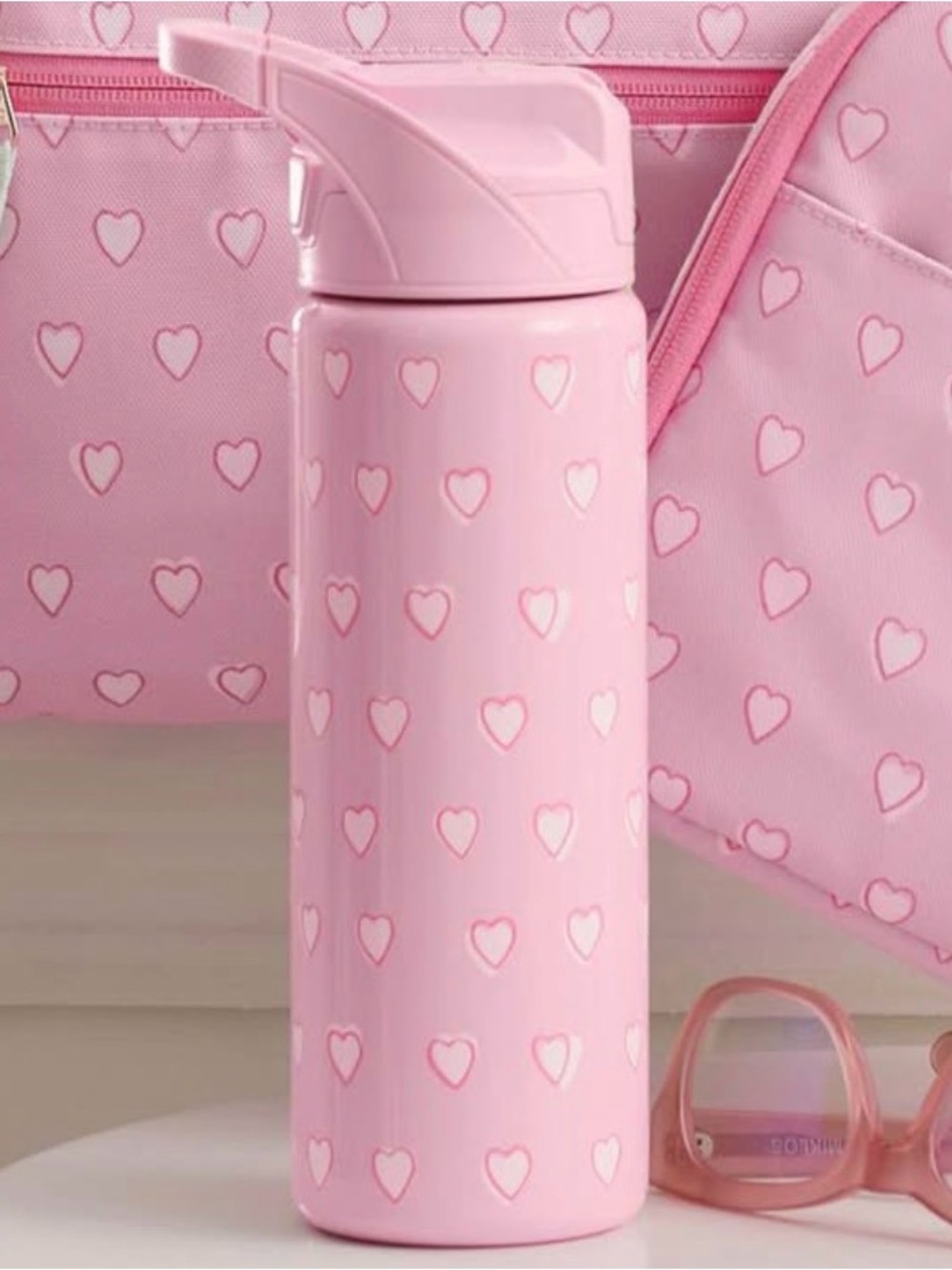 Pink Heart Stainless Steel Water Bottle pb teen roller rabbit